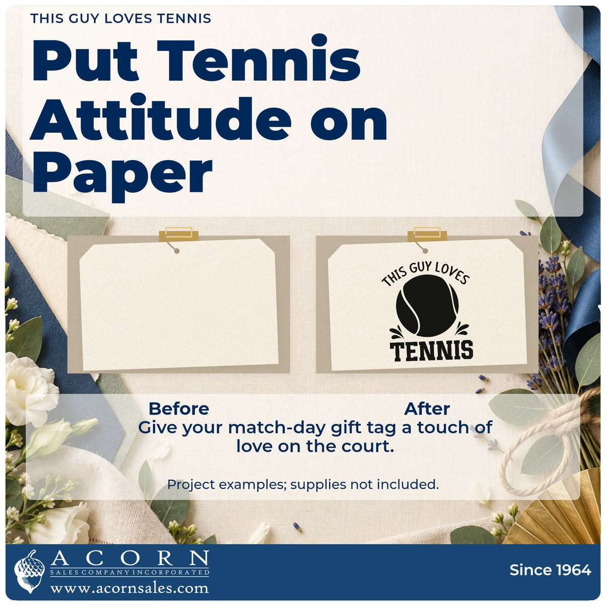 Before and after of a plain item finished with the Tennis Loving Guy Ball And Accents Self-Inking Stamp, a quick upgrade for framed hall hook.