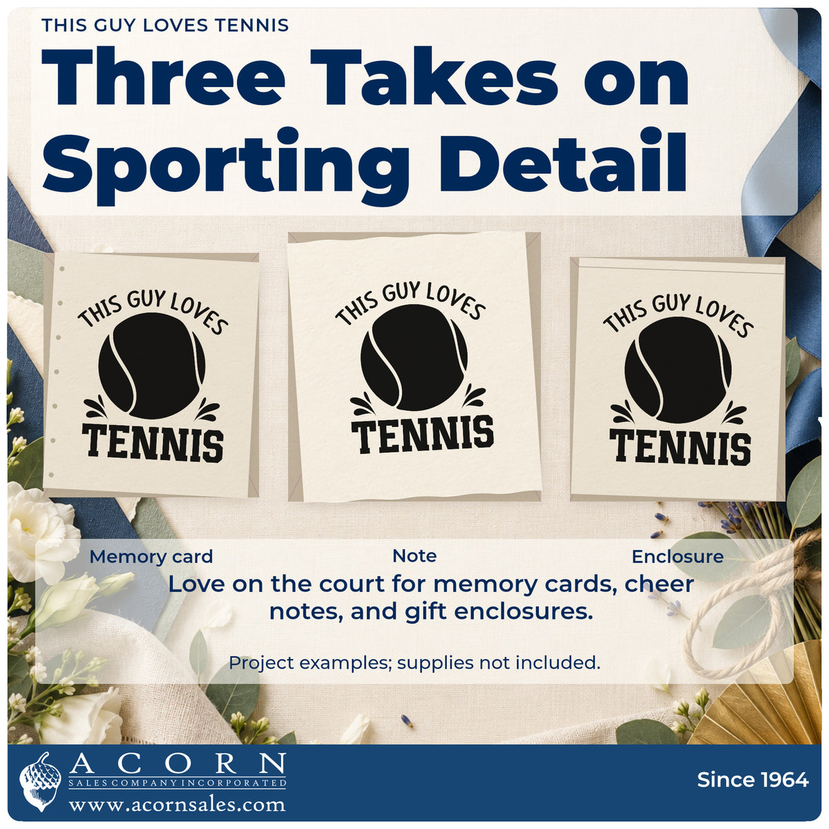 Three project examples made with the Tennis Loving Guy Ball And Accents Stamp – Premium Vintage Pro Wooden, including play plan sheet.