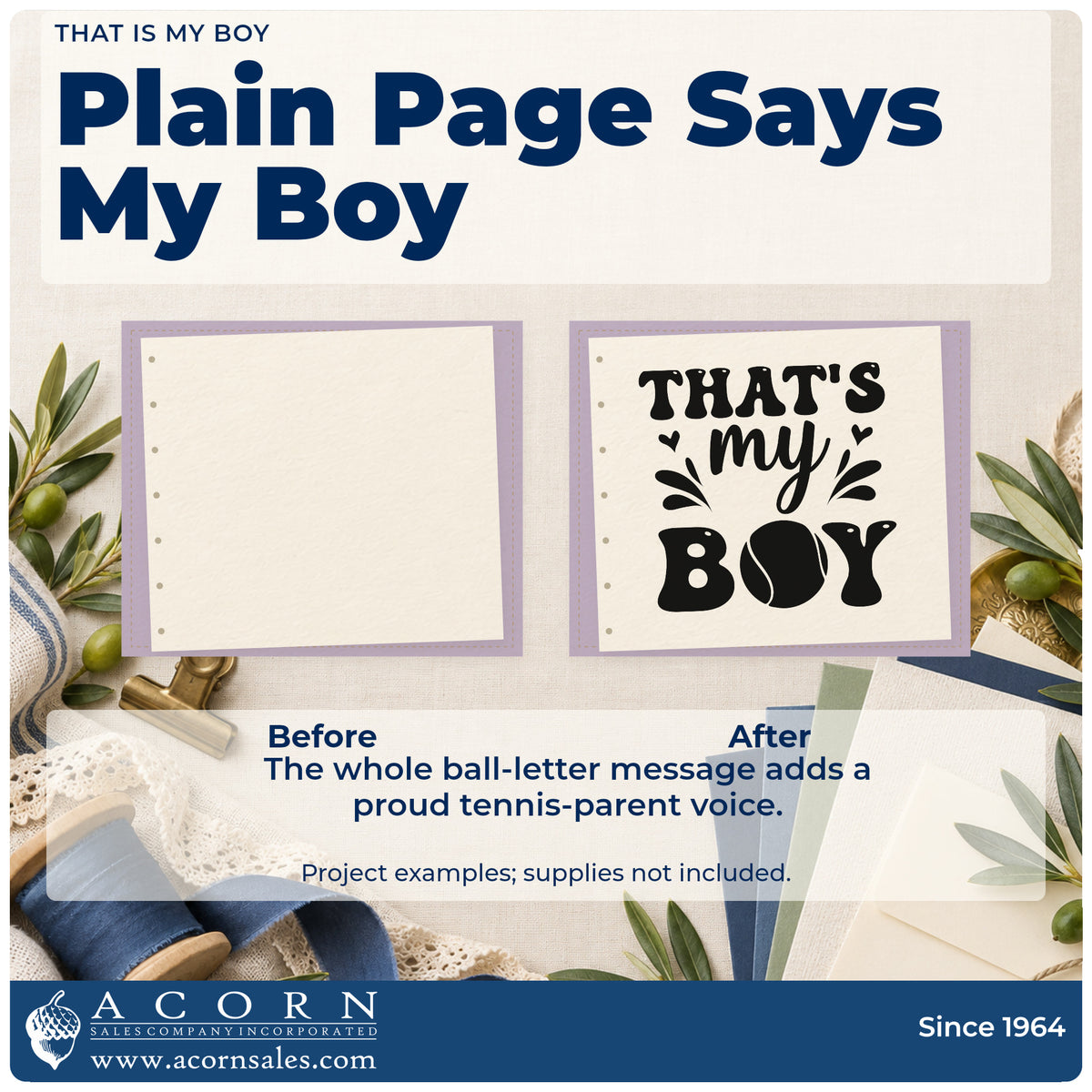 Before and after of a plain item finished with the That's My Boy Tennis Ball Lettering Premium Wooden Stamp – Vintage Pro, a quick upgrade for framed bedroom shelf.