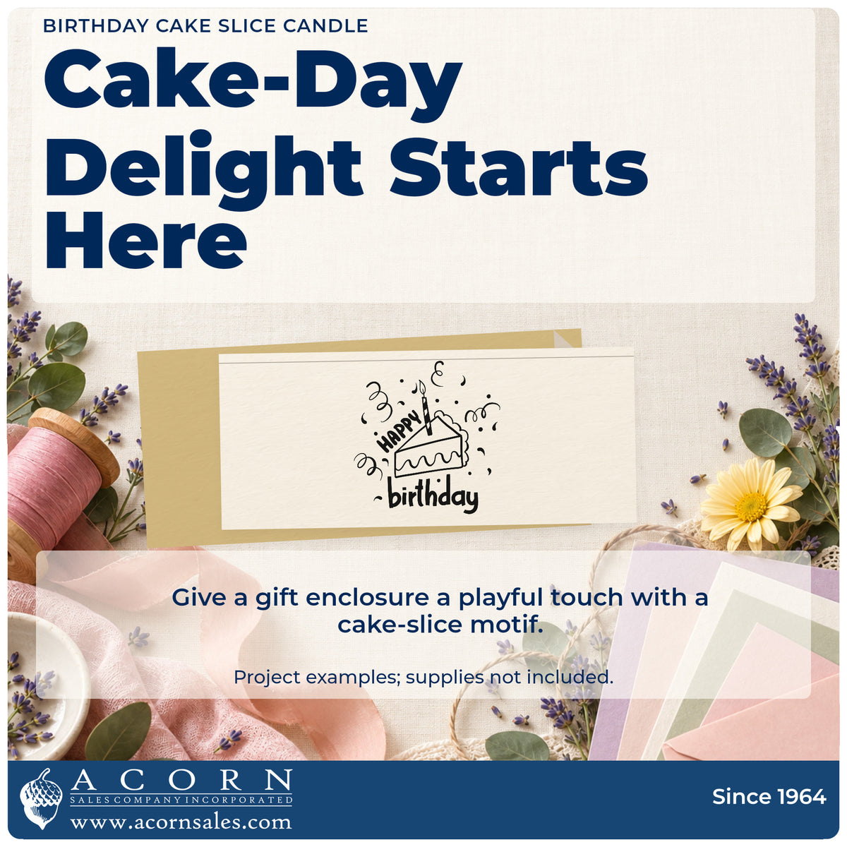 A finished handmade project stamped with the Birthday Cake Slice Candle Rubber Stamp – Duo Hand, ideal for brunch album page.