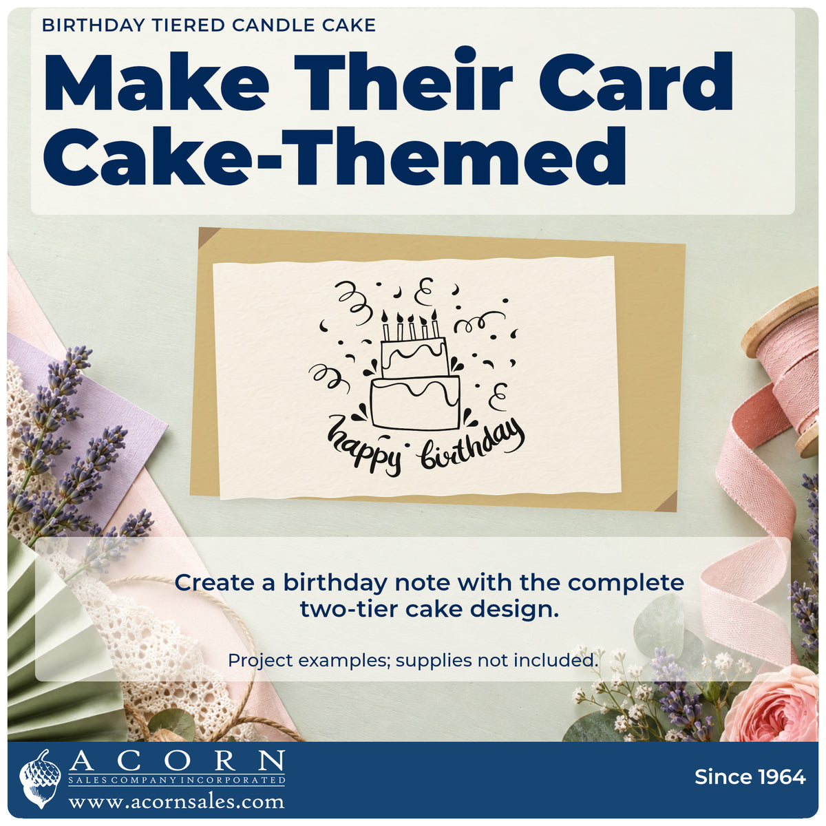 A finished handmade project stamped with the Birthday Tiered Candle Cake Stamp – Self-Inking, ideal for sixteenth album page.