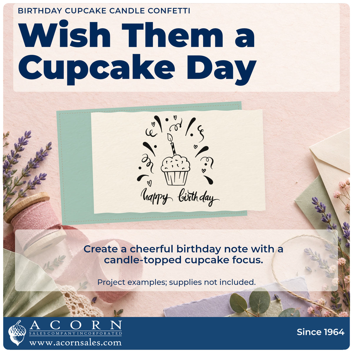A finished handmade project stamped with the Birthday Cupcake Candle Confetti Self-Inking Stamp, ideal for class year album page.