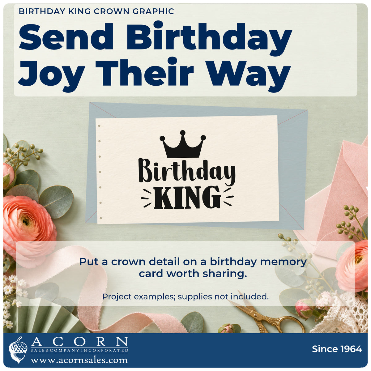 A finished handmade project stamped with the Premium Wooden Crowned Birthday King Accent Lines Stamp – Vintage Pro, ideal for husband album page.
