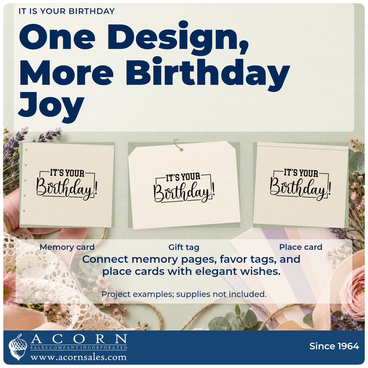 Three project examples made with the It's Your Birthday! Duo Hand Stamp, including birthday list sheet.