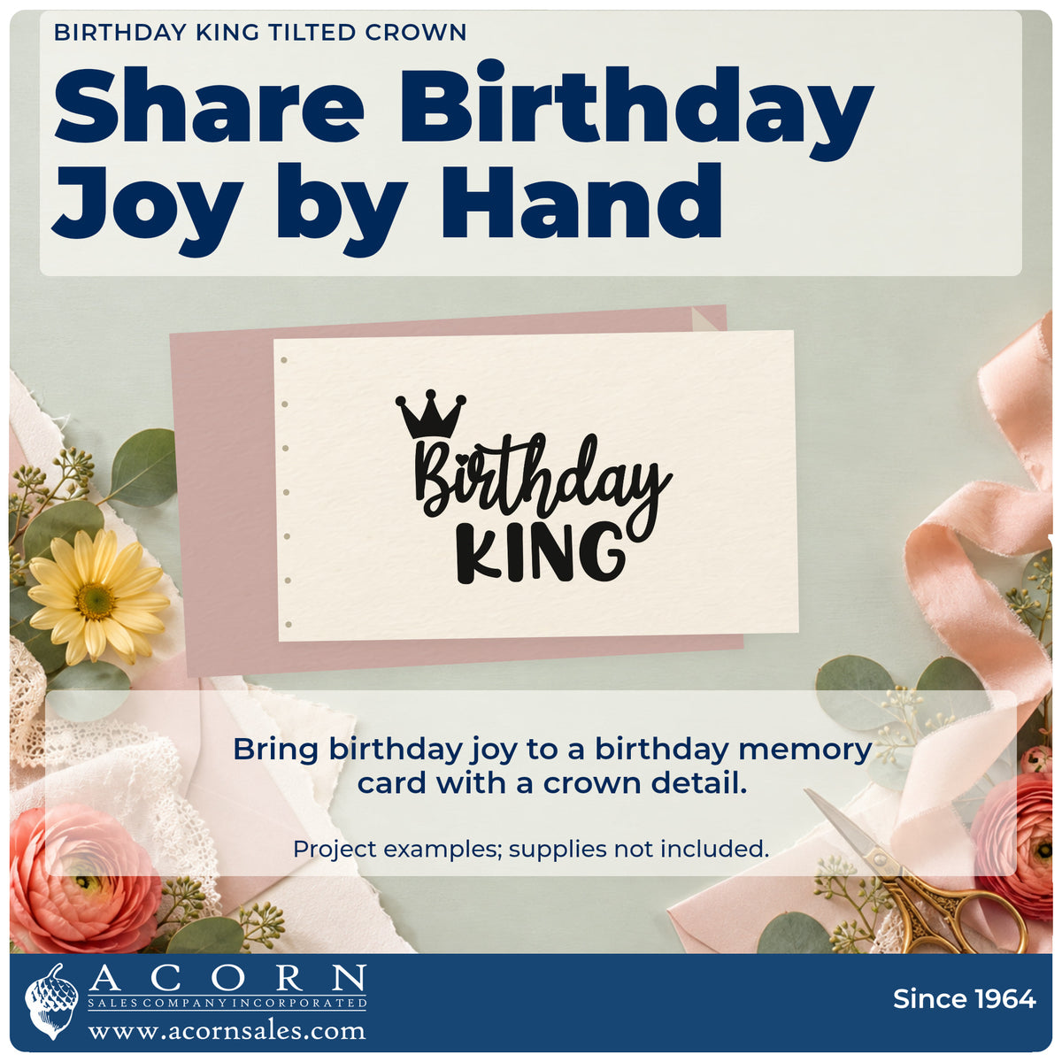 A finished handmade project stamped with the Tilted Crown Birthday King Rubber Stamp – Duo Hand, ideal for son birthday album page.