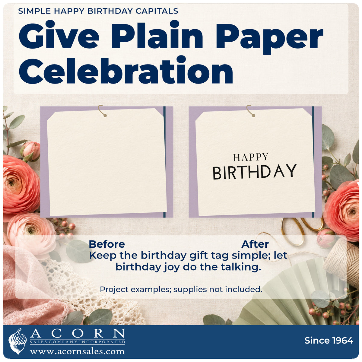 Before and after of a plain item finished with the Simple Happy Birthday Capitals Serif Lettering Hand Stamp – Duo, a quick upgrade for framed dining wall.