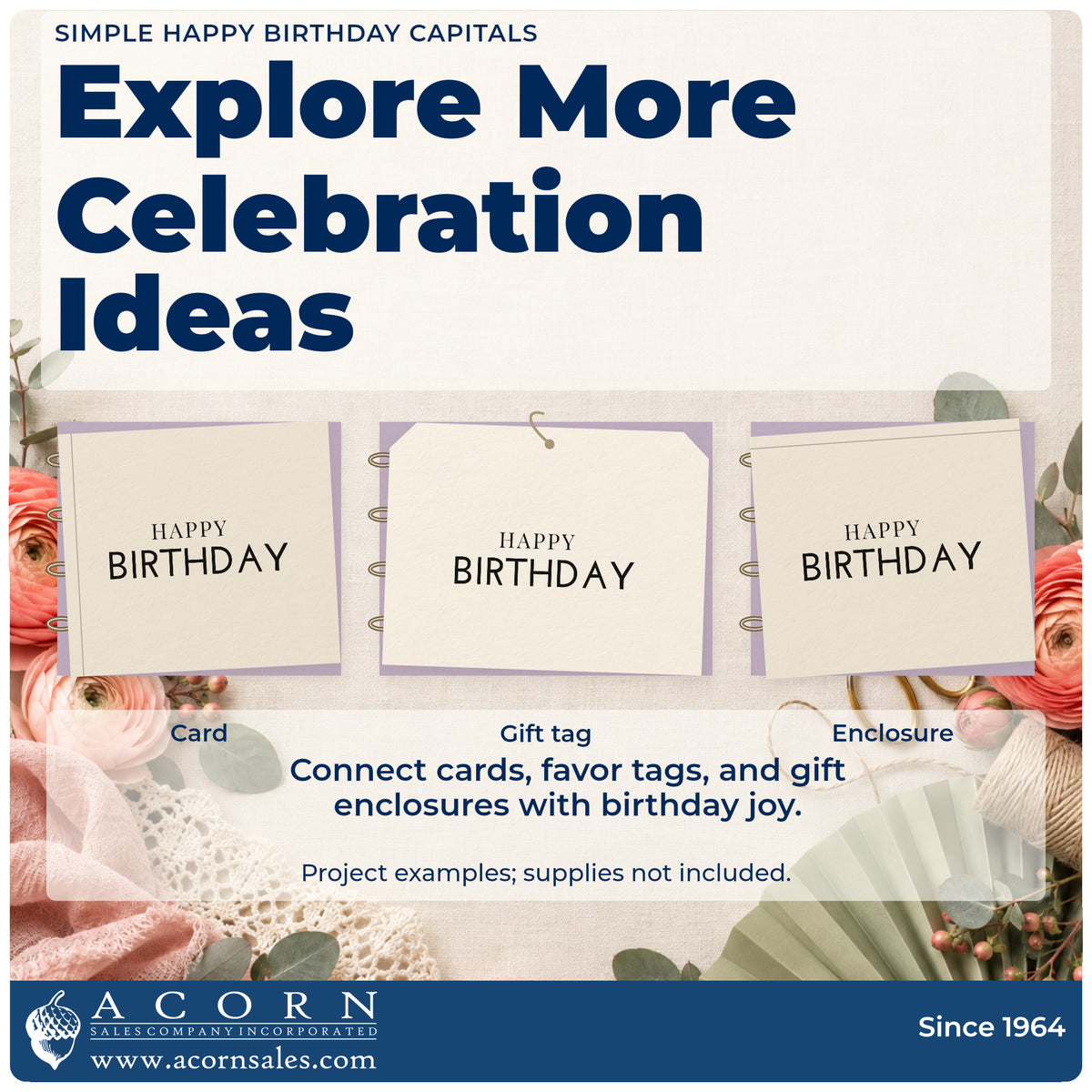 Three project examples made with the Simple Happy Birthday Capitals Serif Lettering Premium Wooden Stamp – Vintage Pro, including menu plan sheet.