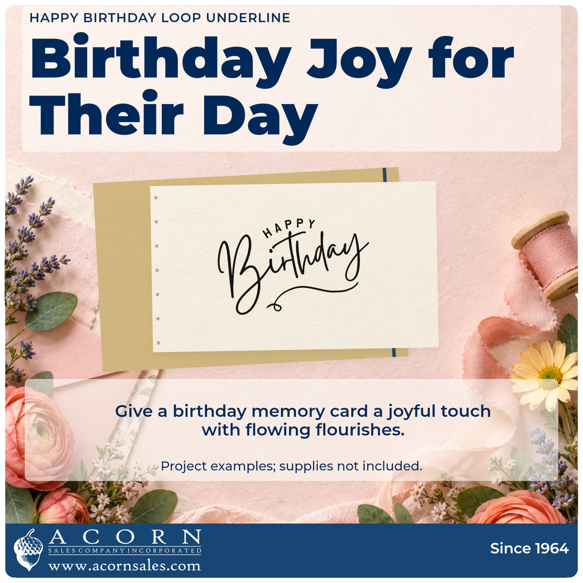 A finished handmade project stamped with the Happy Birthday Loop Underline Rubber Stamp – Wood Handle, ideal for topper album page.