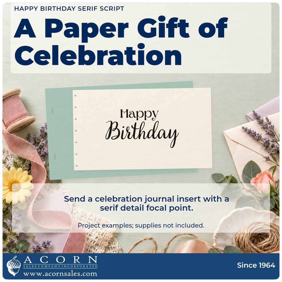 A finished handmade project stamped with the Happy Birthday Serif Script Pre-Inked Stamp – PSI, ideal for turndown album page.