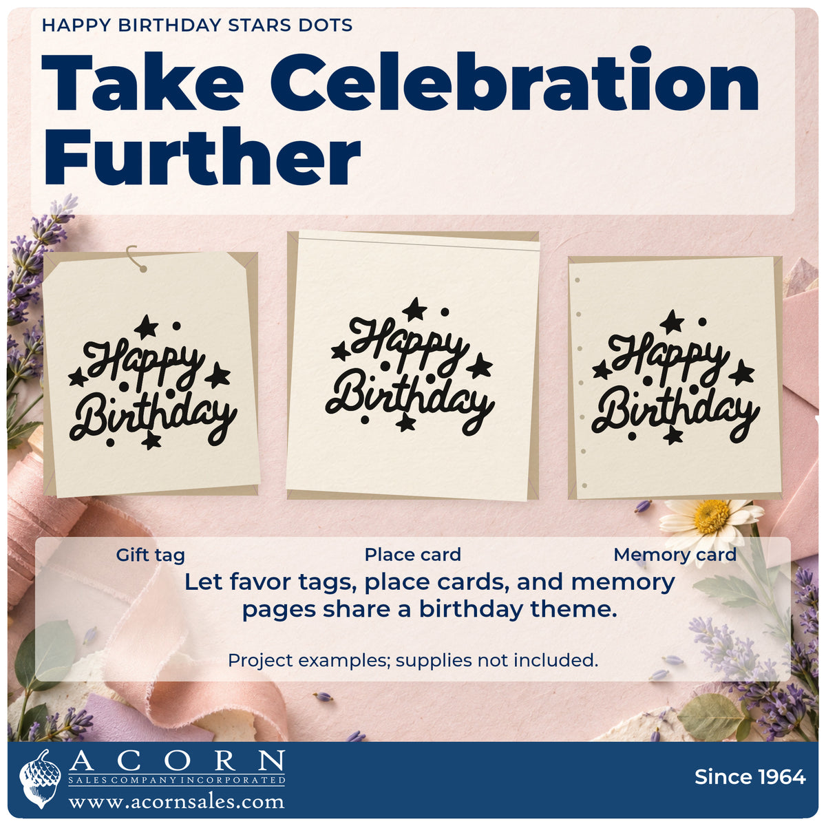 Three project examples made with the Happy Birthday Stars Dots Compact Pre-Inked Stamp – Slim, including trip plan sheet.