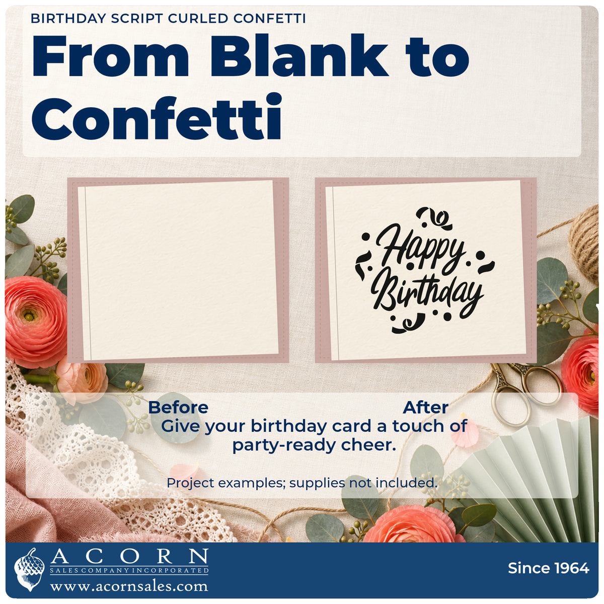 Before and after of a plain item finished with the Happy Birthday Curled Streamers Stamp – Premium Vintage Pro Wooden, a quick upgrade for framed barn door.