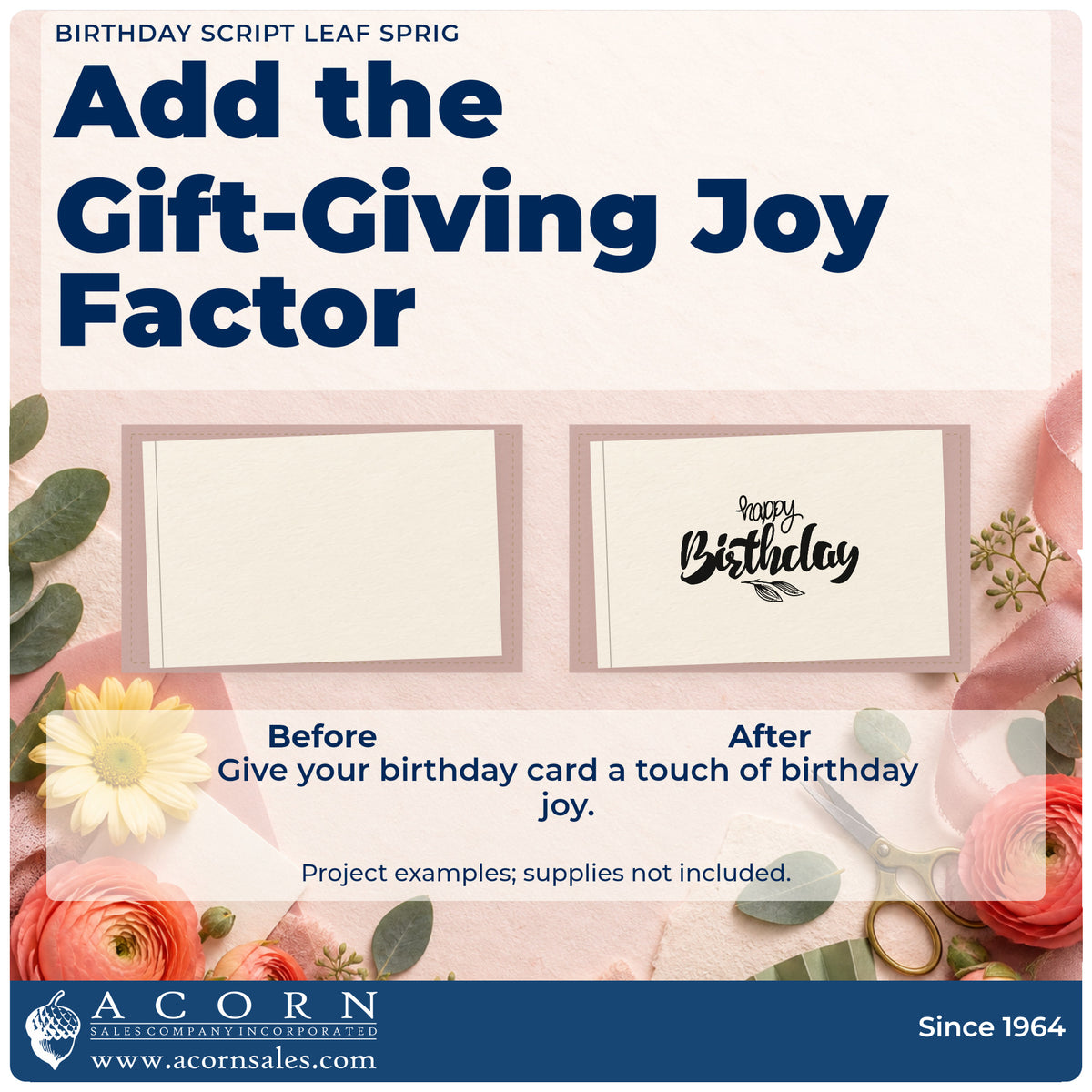 Before and after of a plain item finished with the Leaf-Sprig Birthday Wishes Stamp – Duo Hand, a quick upgrade for framed potting bench.