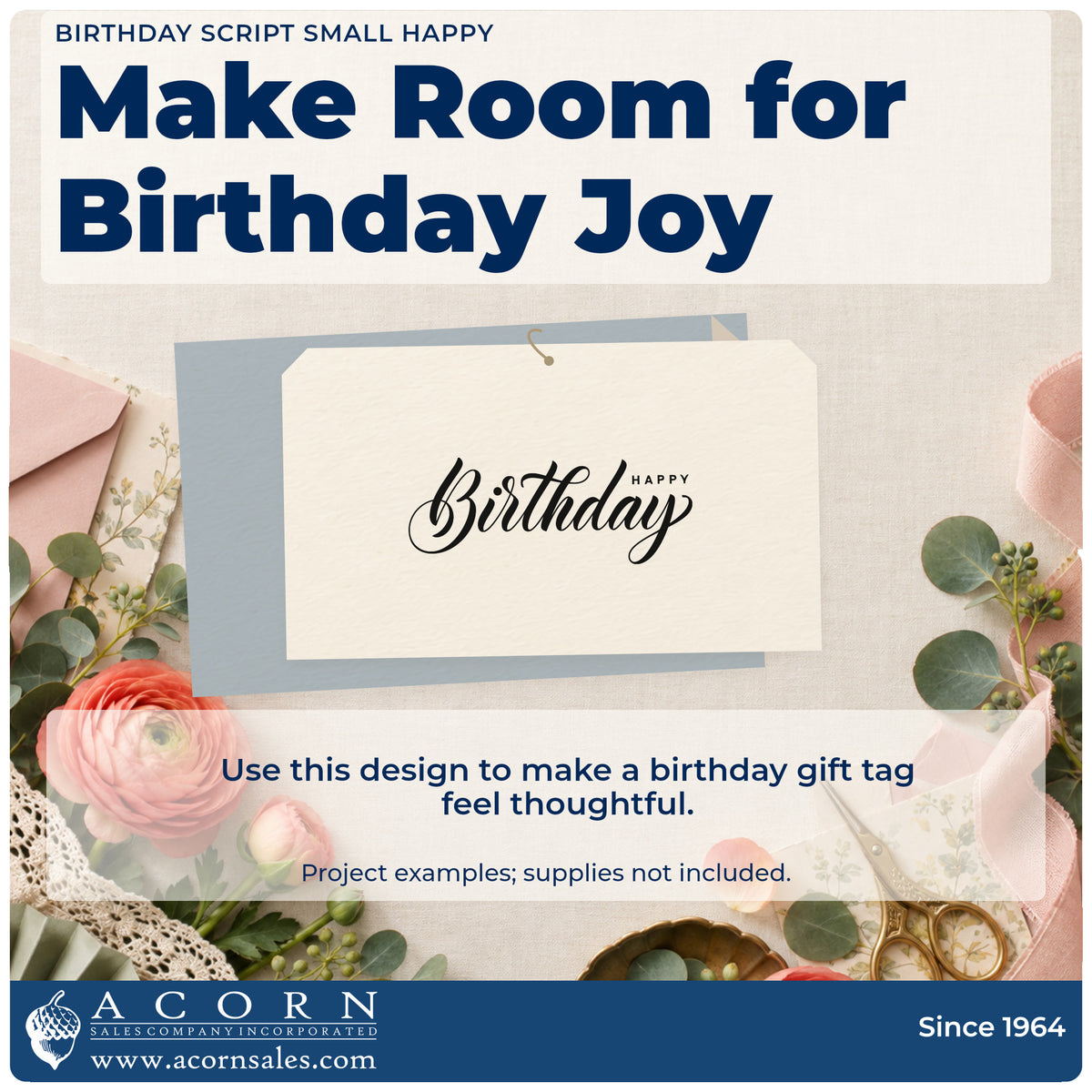 A finished handmade project stamped with the Birthday Flowing Script Offset Happy Rubber Stamp – Duo Hand, ideal for order year album page.