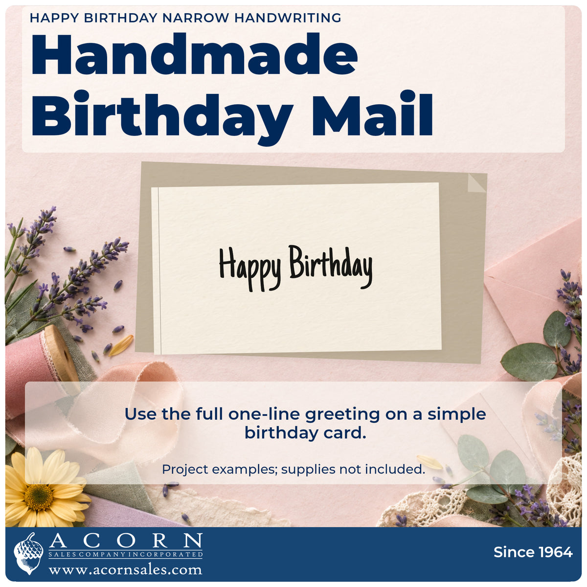 A finished handmade project stamped with the Happy Birthday Narrow Handwriting Lettering Rubber Stamp – Wood Handle, ideal for letter year album page.