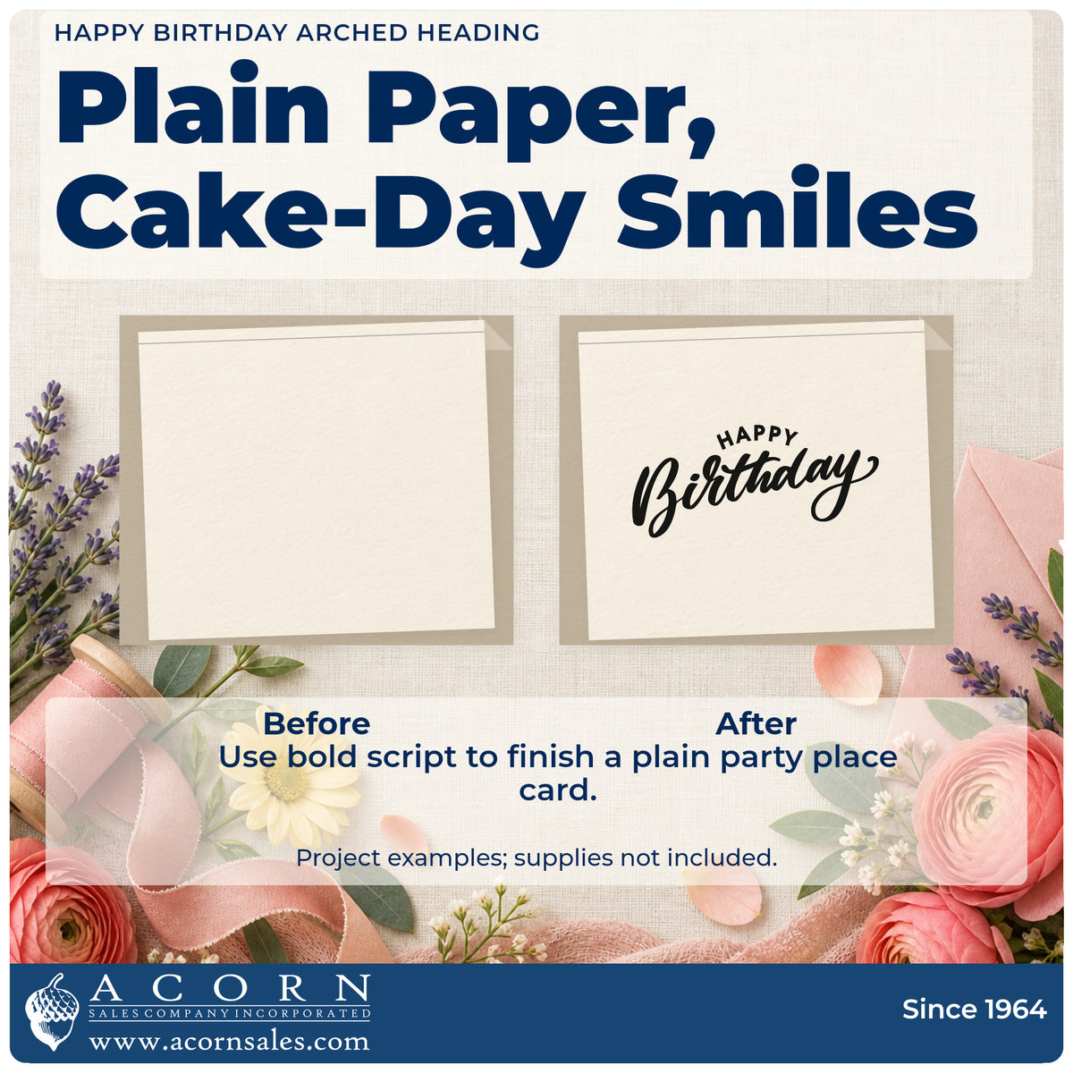 Before and after of a plain item finished with the Happy Birthday Arched Heading Arch Hand Stamp – Duo, a quick upgrade for framed front window.