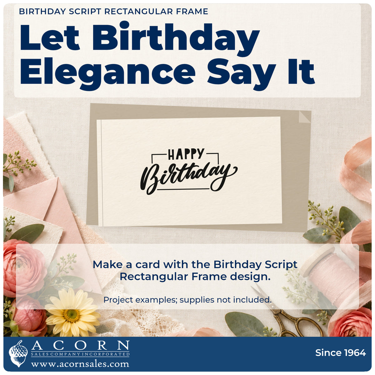A finished handmade project stamped with the Birthday Script Rectangular Framed Lettering Pre-Inked Stamp – Slim, ideal for sign hire album page.