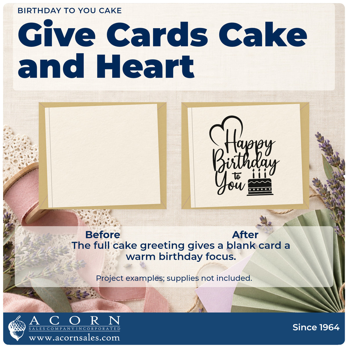 Before and after of a plain item finished with the Birthday To You Cake Candles Stamp – Premium Vintage Pro Wooden, a quick upgrade for framed packing room.