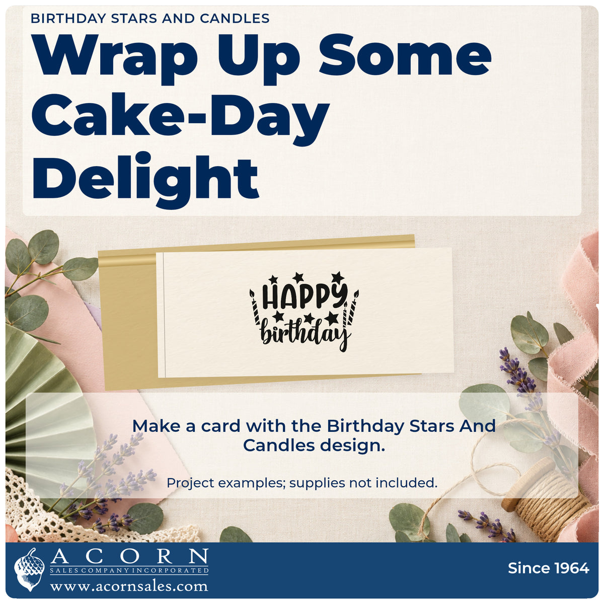 A finished handmade project stamped with the Slim Pre-Inked Birthday Wishes With Stars And Two Candles Stamp, ideal for pour year album page.