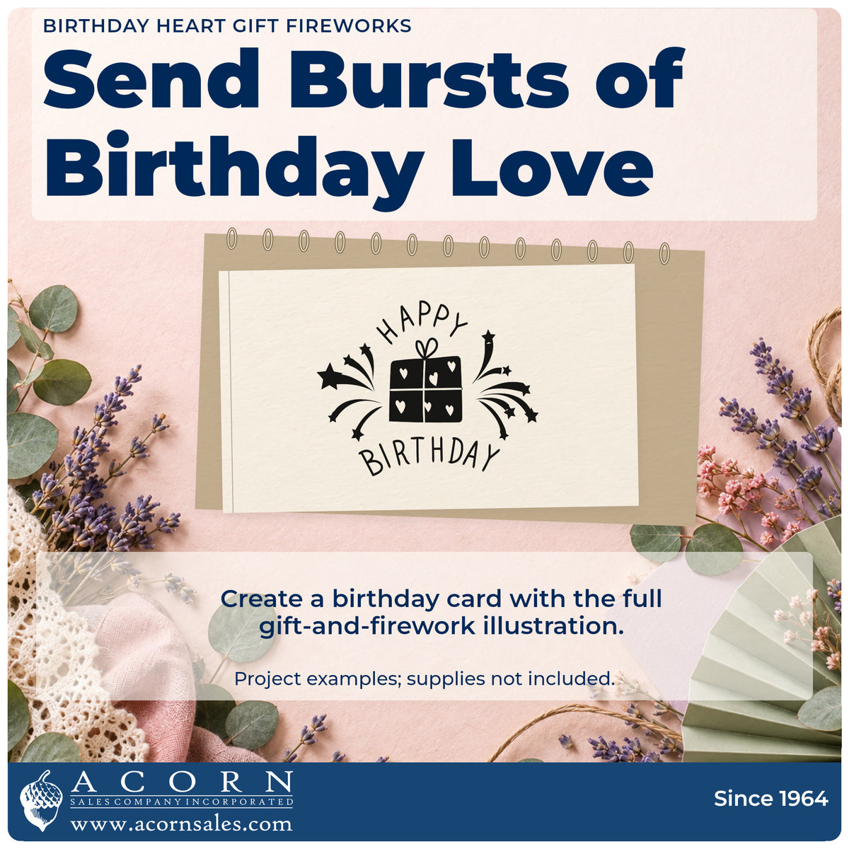 A finished handmade project stamped with the Birthday Heart Gift Fireworks With Stars Stamp – Slim Pre-Inked, ideal for toy drive album page.