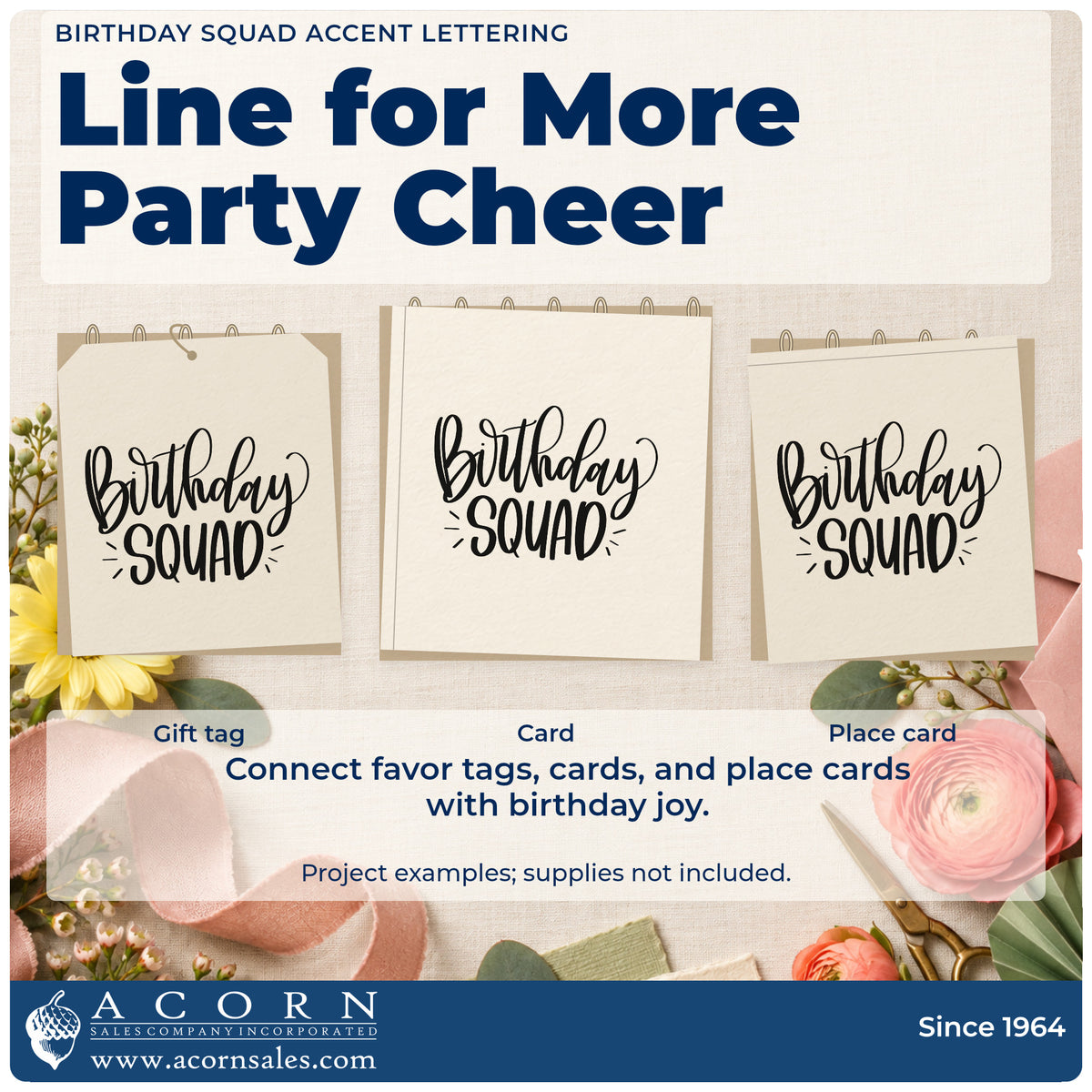 Three project examples made with the Pre-Inked Birthday Squad Accent Word Art Stamp – PSI, including route plan sheet.