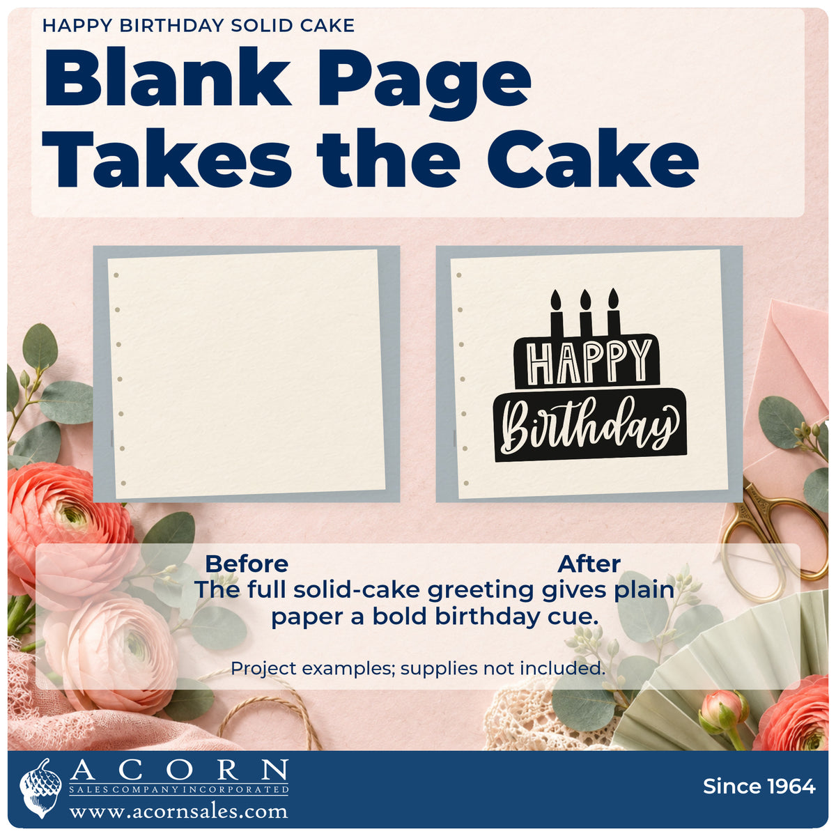 Before and after of a plain item finished with the Happy Birthday Tiered Cake Stamp – PSI Pre-Inked, a quick upgrade for framed serving hatch.