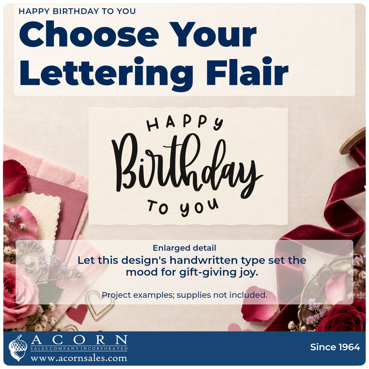 Enlarged detail of the Happy Birthday To You Arch Compact Pre-Inked Stamp – Slim imprint. Arched HAPPY and TO YOU surround a large handwritten Birthday script.