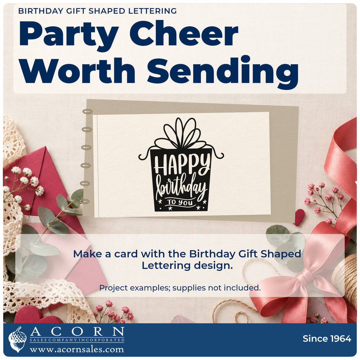 A finished handmade project stamped with the Birthday Gift Shaped Word Art PSI Pre-Inked Stamp, ideal for counter album page.