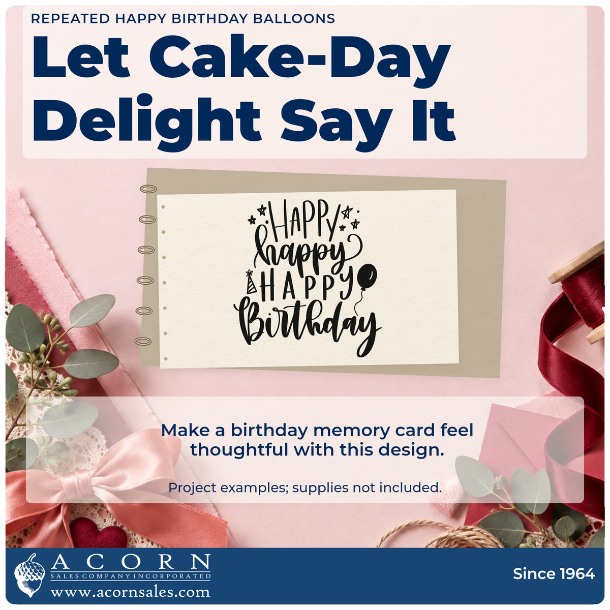 A finished handmade project stamped with the Repeated Happy Birthday Balloons Candles Stamp – Premium Vintage Pro Wooden, ideal for toddler album page.