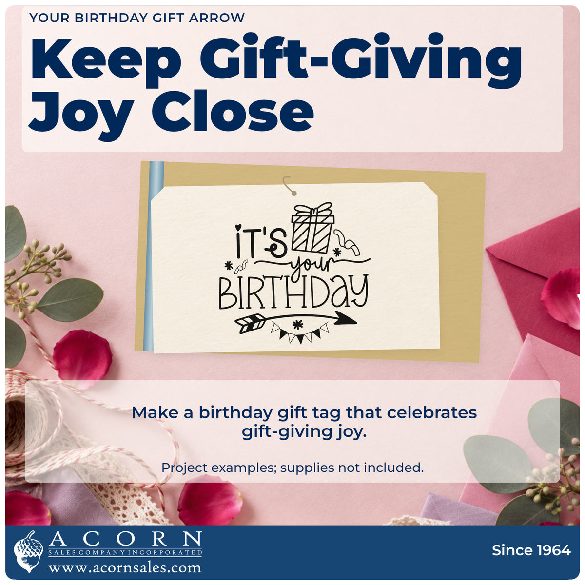 A finished handmade project stamped with the Your Birthday Gift Arrow Bunting PSI Pre-Inked Stamp, ideal for hunt day album page.