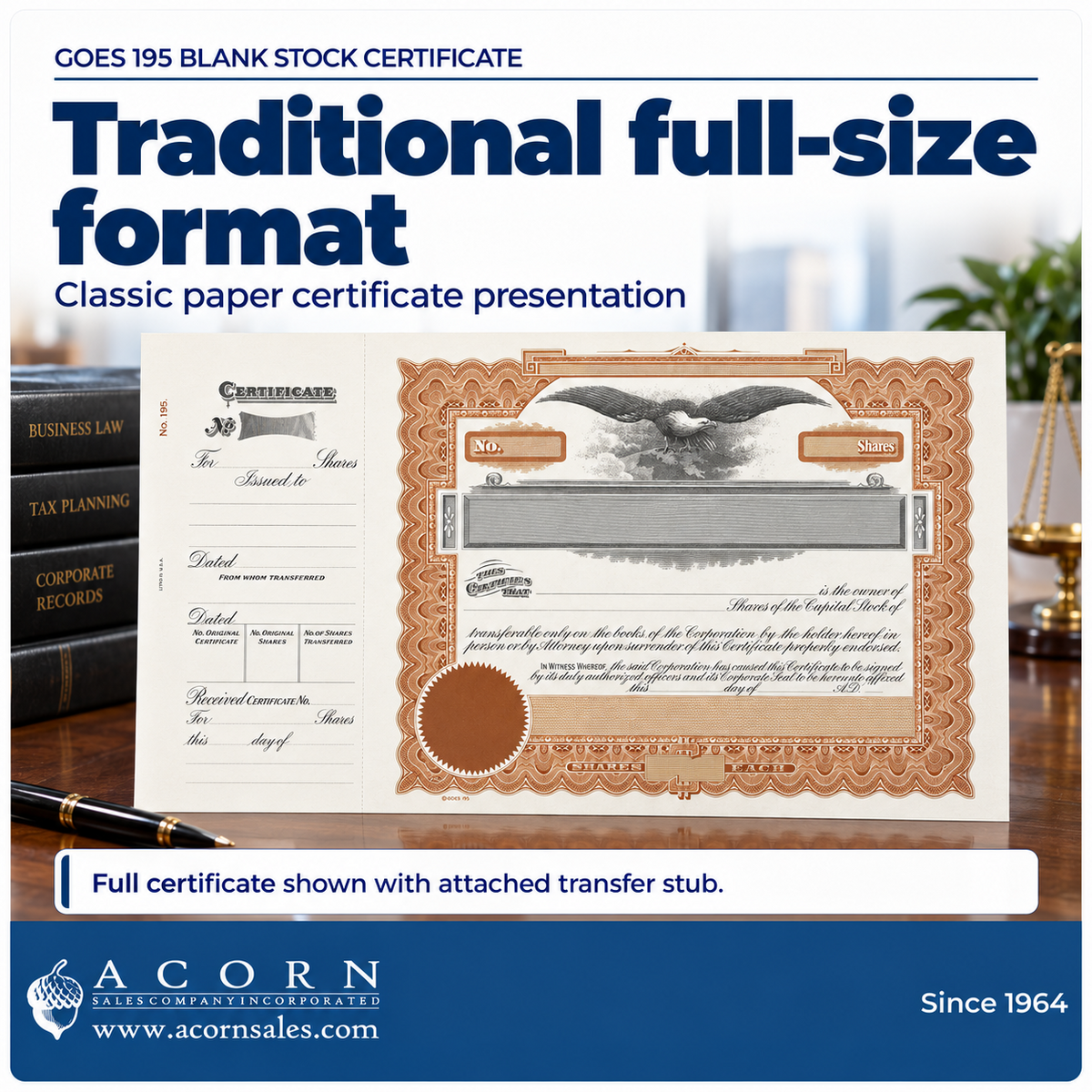 Acorn Sales SKU 2502 infographic: Traditional Full-Size Format