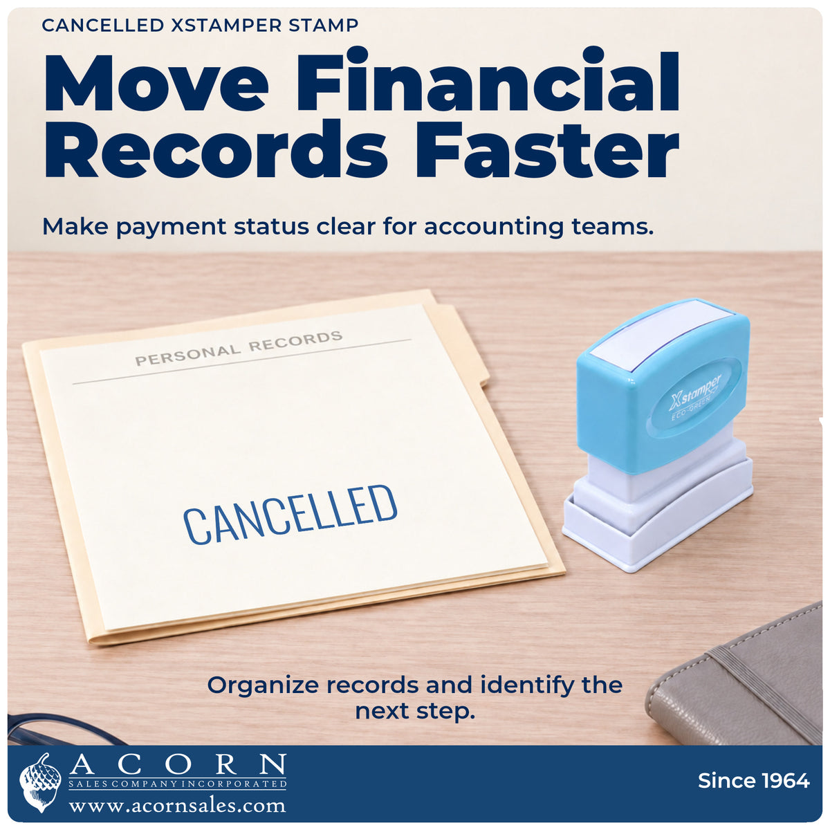 Office workflow showing where the "Cancelled" stamp marks documents