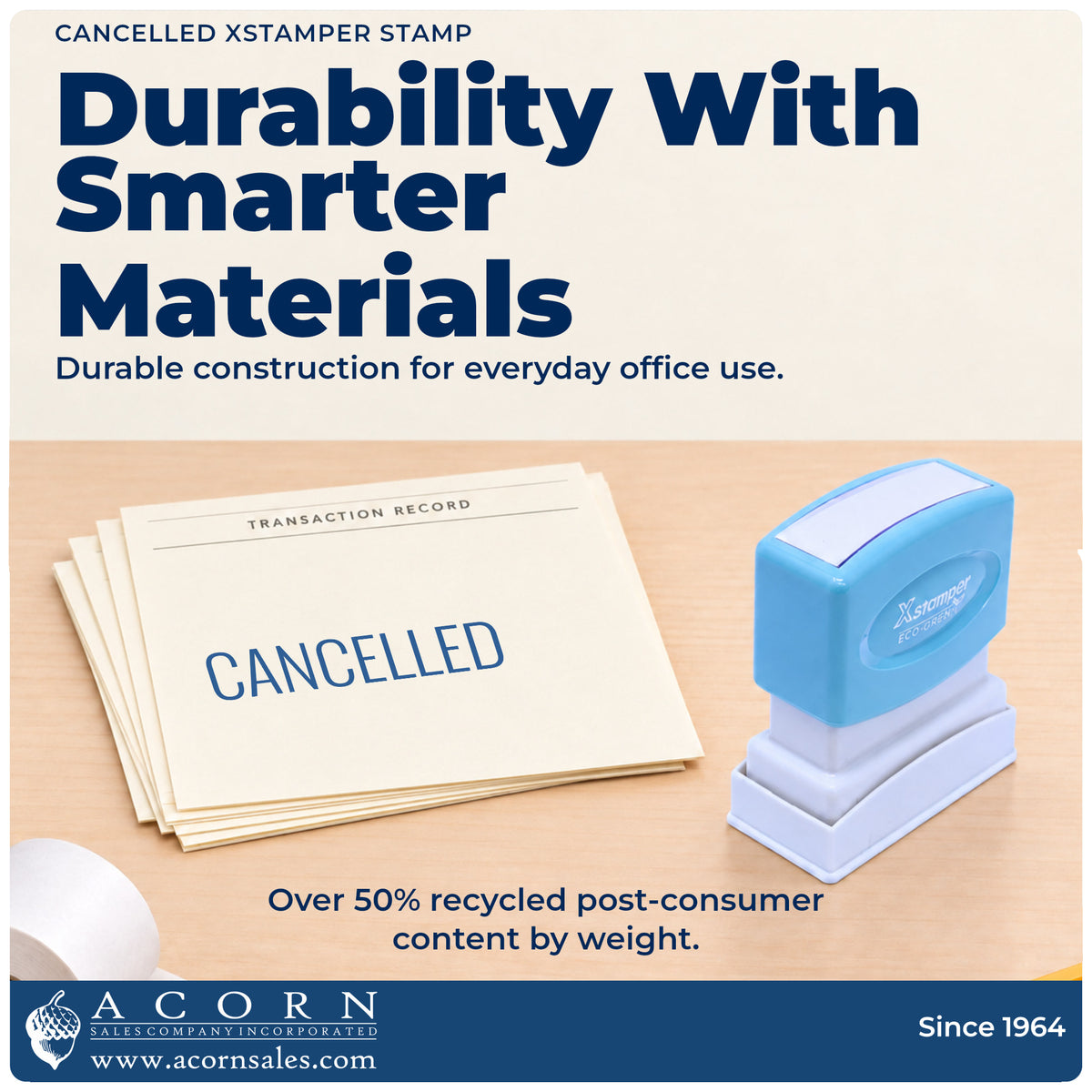 Features of the Cancelled Stamp For Account Paperwork: pre-inked Xstamper 1119, 1-5/8 x 1/2 in imprint