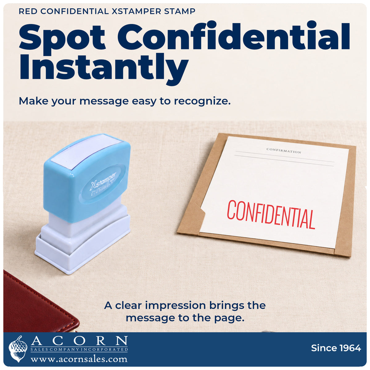 "Confidential" imprint on office paperwork beside the Red Confidential File Stamp