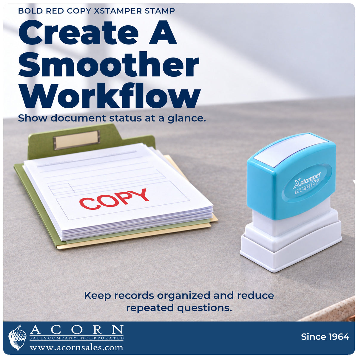 Office workflow showing where the "Copy" stamp marks documents