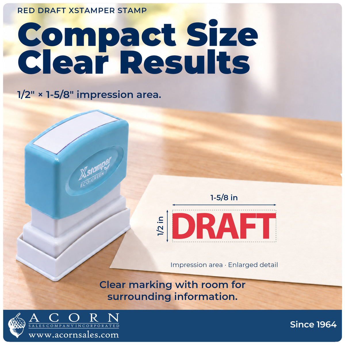 Impression size guide: the "Draft" imprint measures 1-5/8 x 1/2 in