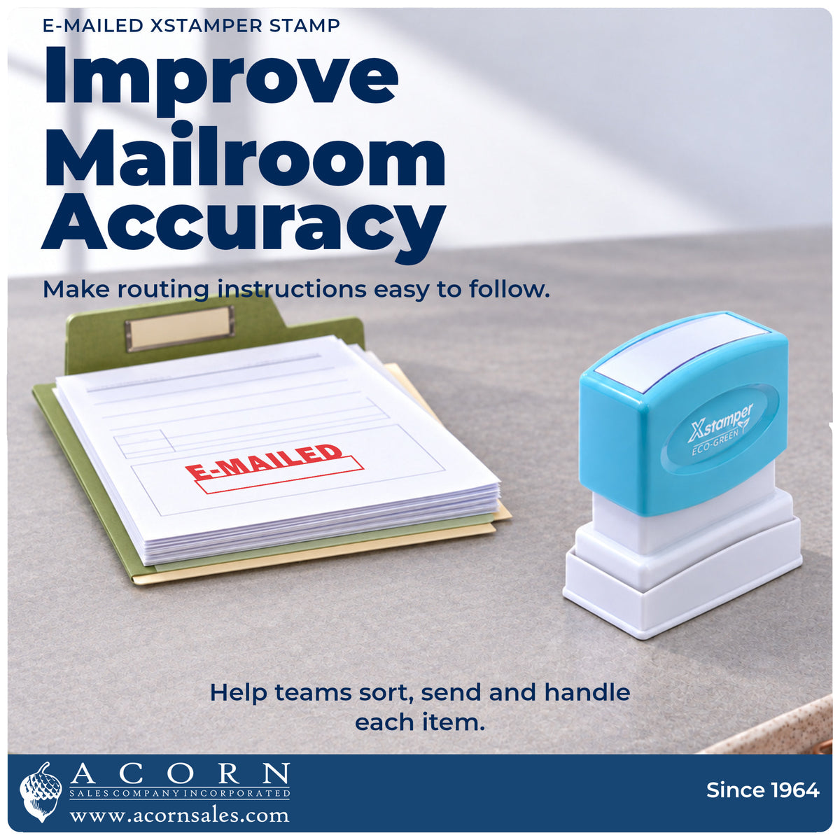Office workflow showing where the "E-mailed" stamp marks documents