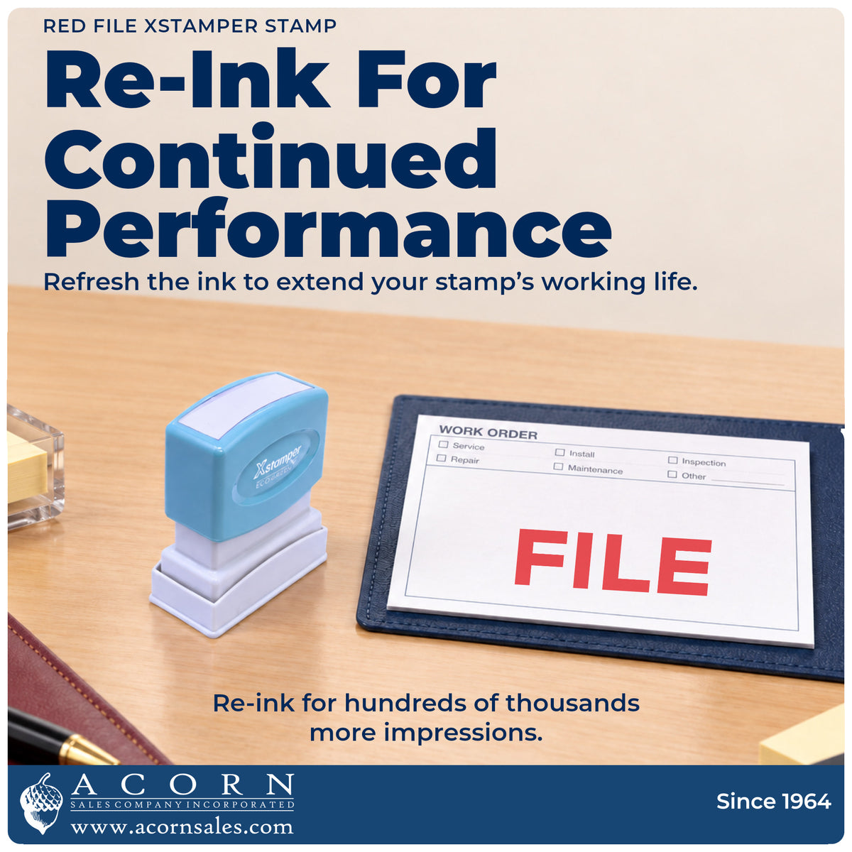 Re-inkable pre-inked build of the Red File Stamp shown in detail