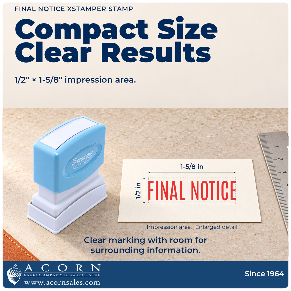 Impression size guide: the "Final notice" imprint measures 1-5/8 x 1/2 in