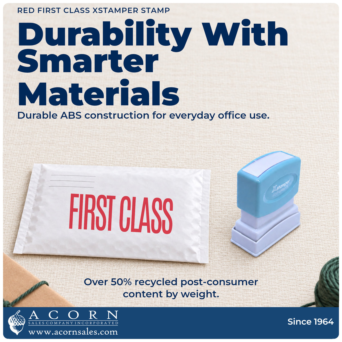Features of the Xstamper First Class Envelope Stamp – Red Pre-Inked: pre-inked Xstamper 1512, 1-5/8 x 1/2 in imprint