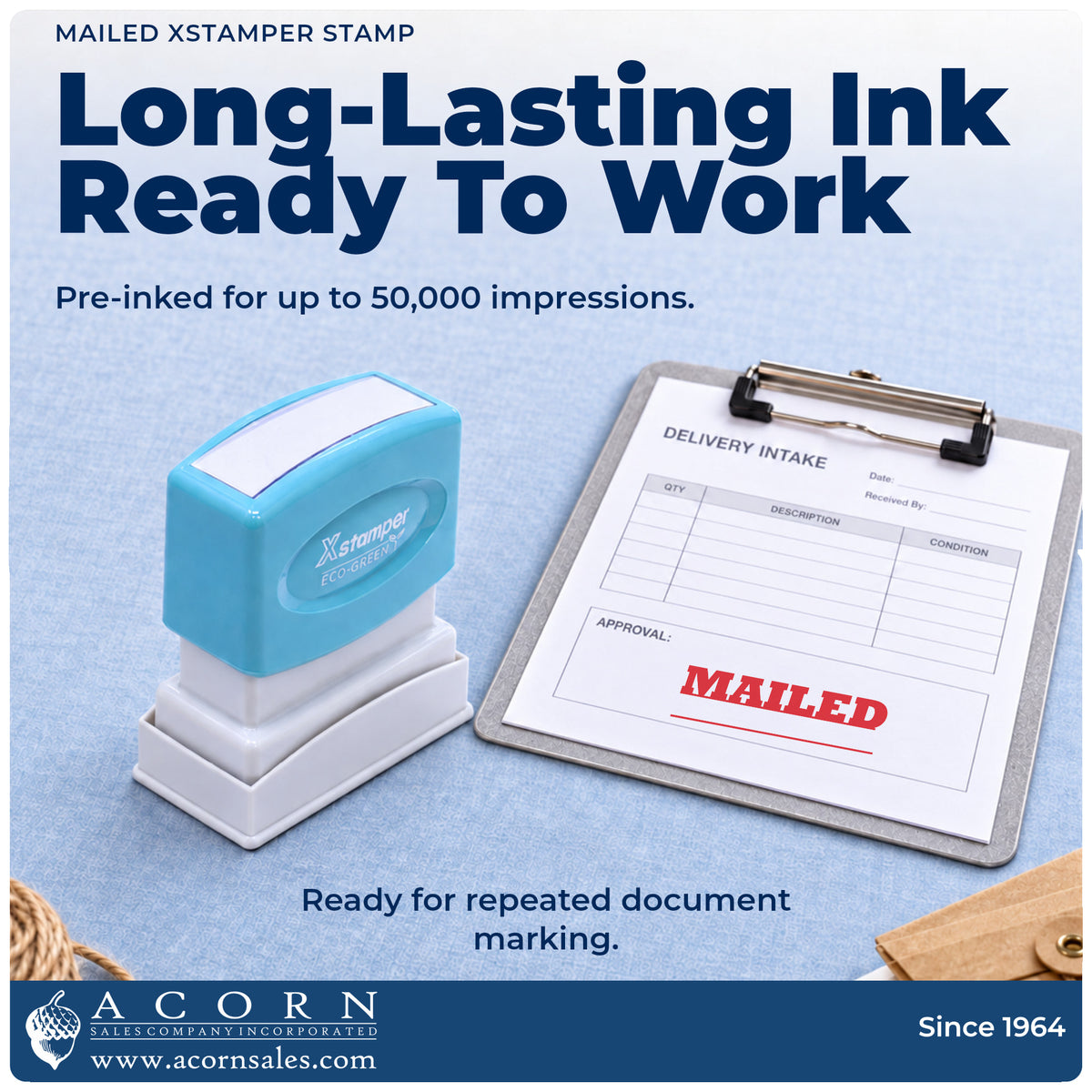 Re-inkable pre-inked build of the Mailed Stamp For Mail Processing shown in detail
