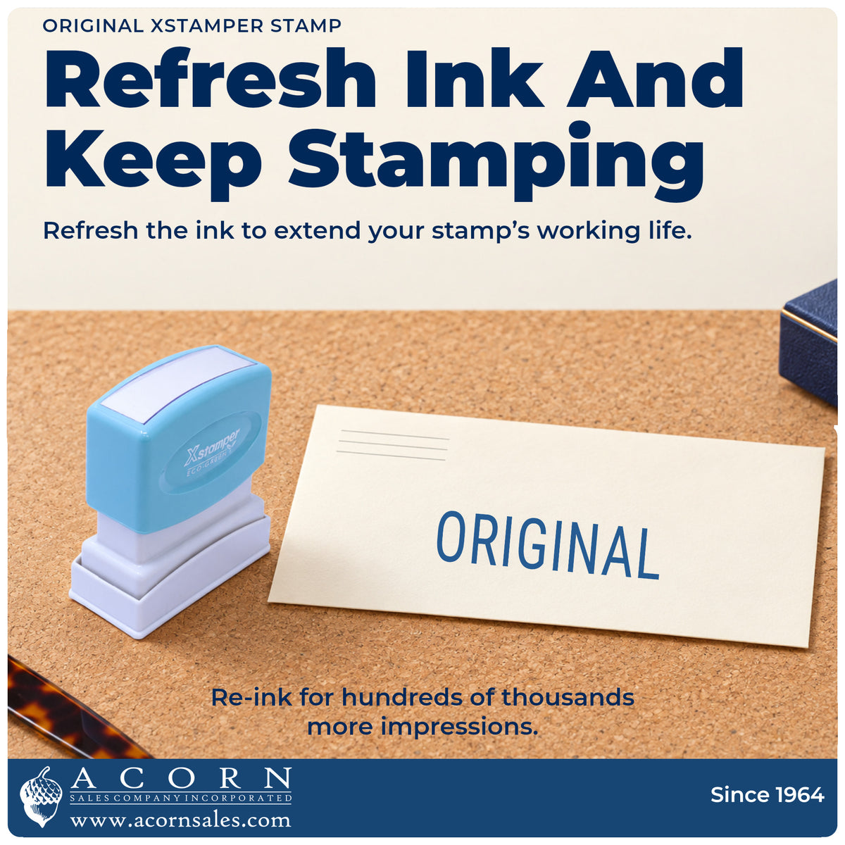 Re-inkable pre-inked build of the Original Document Stamp shown in detail