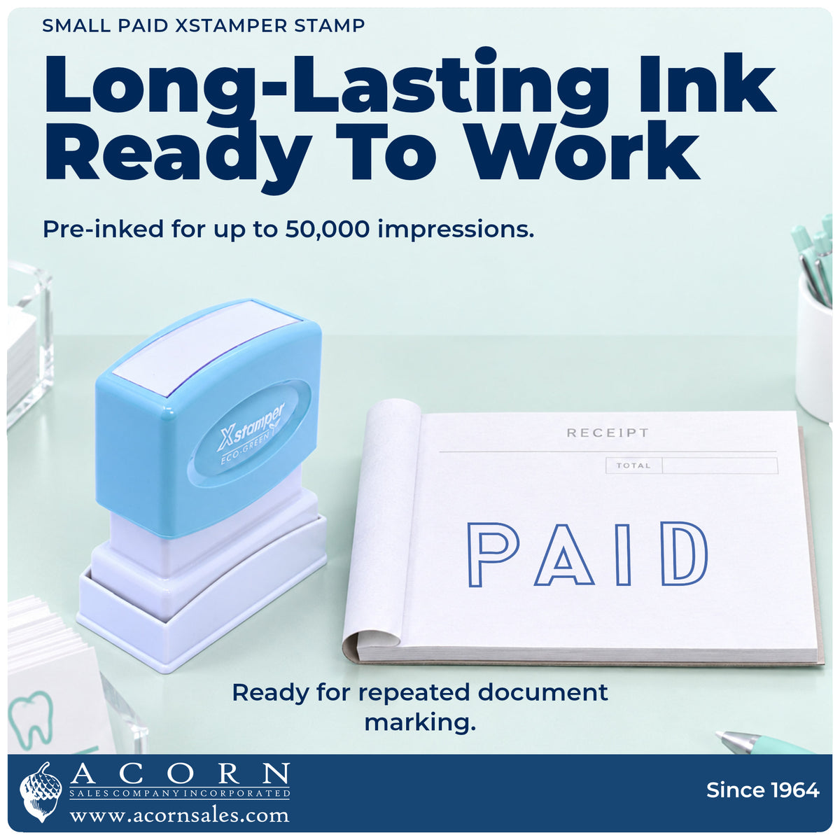 Re-inkable pre-inked build of the Small Paid Stamp shown in detail