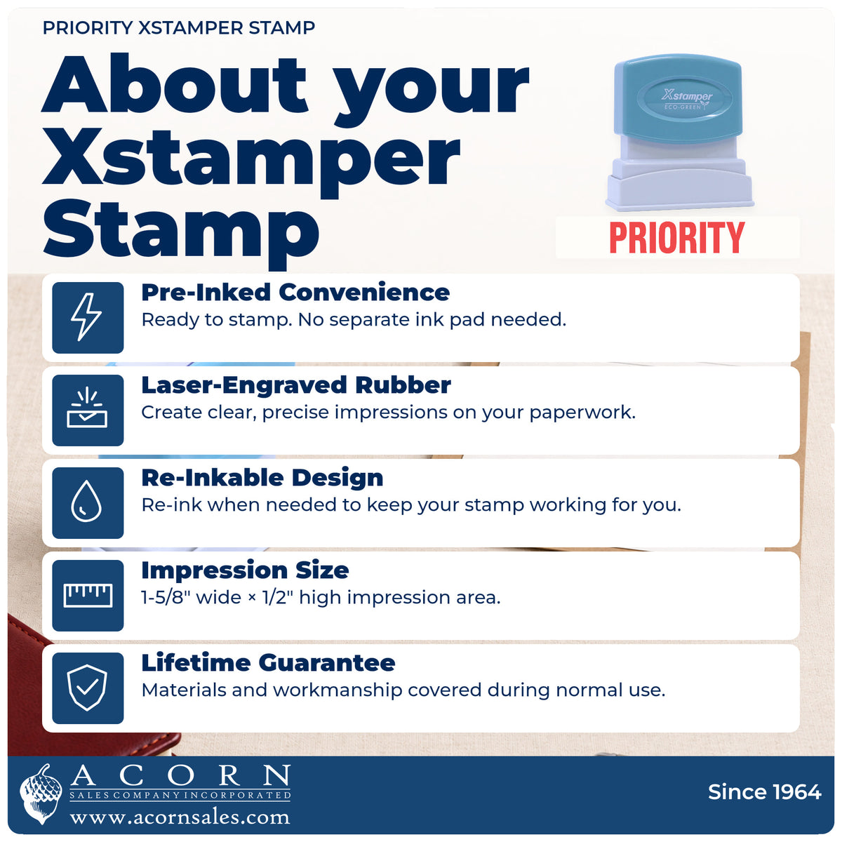 About your Priority Stamp For Priority Handling: Xstamper 1033 pre-inked stock stamp facts
