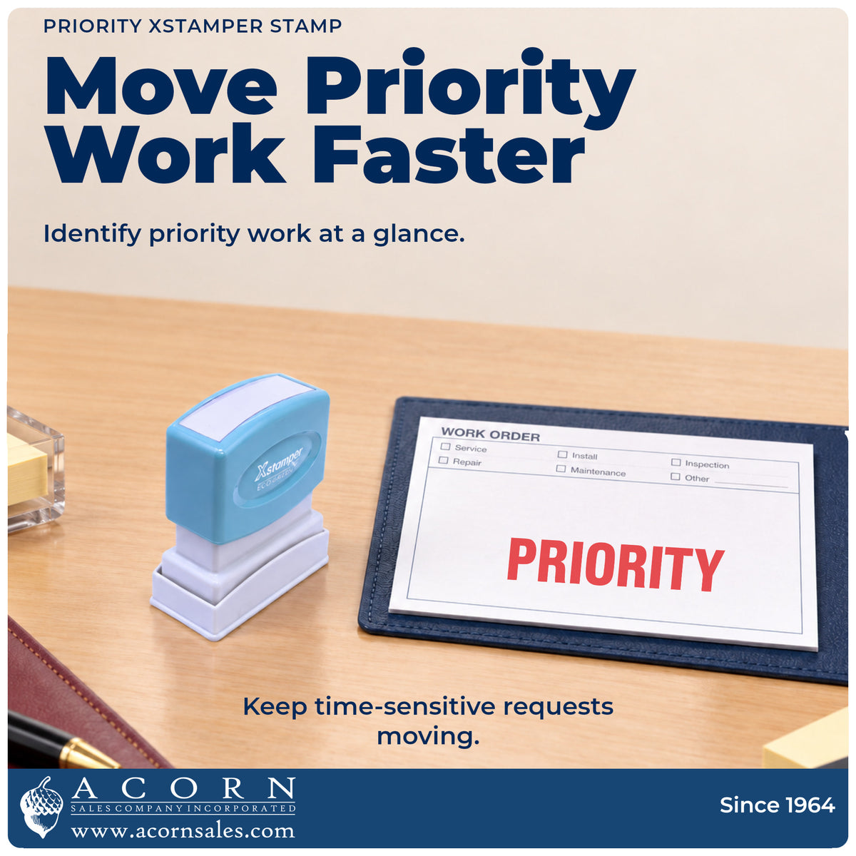 Office workflow showing where the "Priority" stamp marks documents