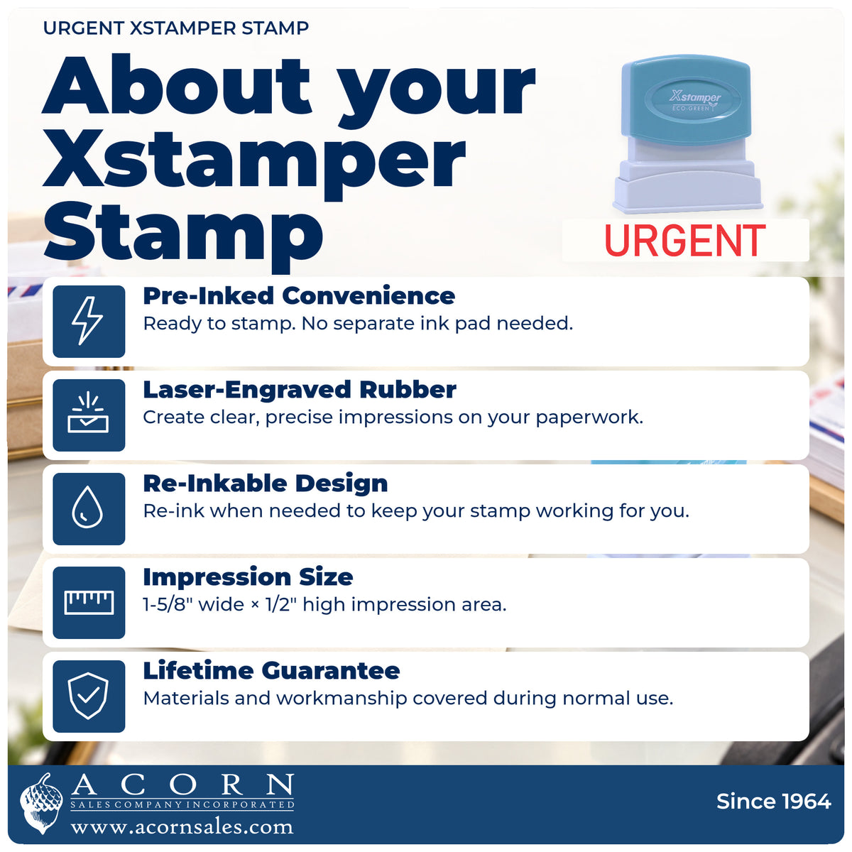 About your Xstamper Urgent Document Stamp: Xstamper 1103 pre-inked stock stamp facts