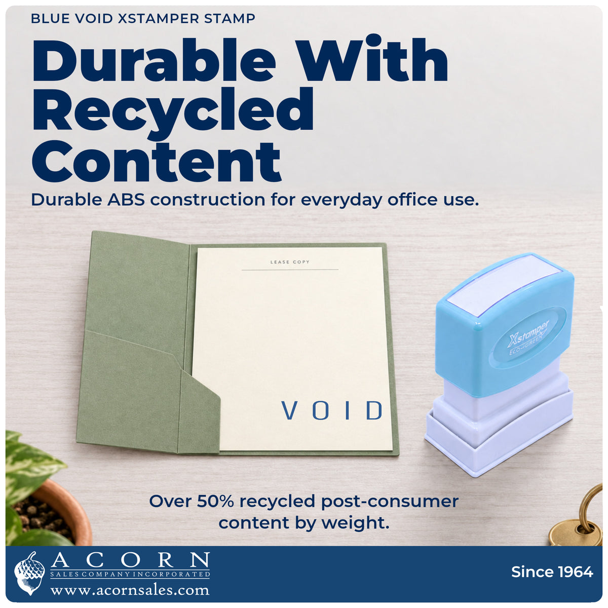 Features of the Xstamper Void Stamp – Blue Pre-Inked: pre-inked Xstamper 1117, 1-5/8 x 1/2 in imprint