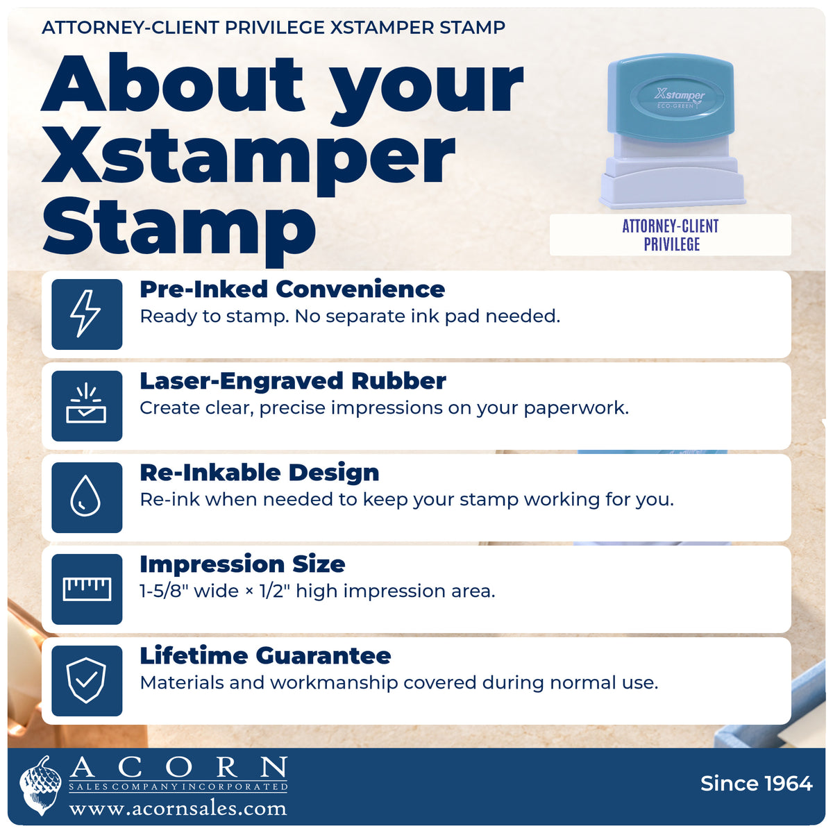 About your Attorney-Client Privilege Stamp: Xstamper 1816 pre-inked stock stamp facts