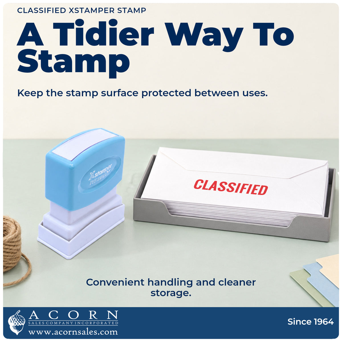 Features of the Classified Document Stamp: pre-inked Xstamper 1588, 1/2 x 1-5/8 in imprint