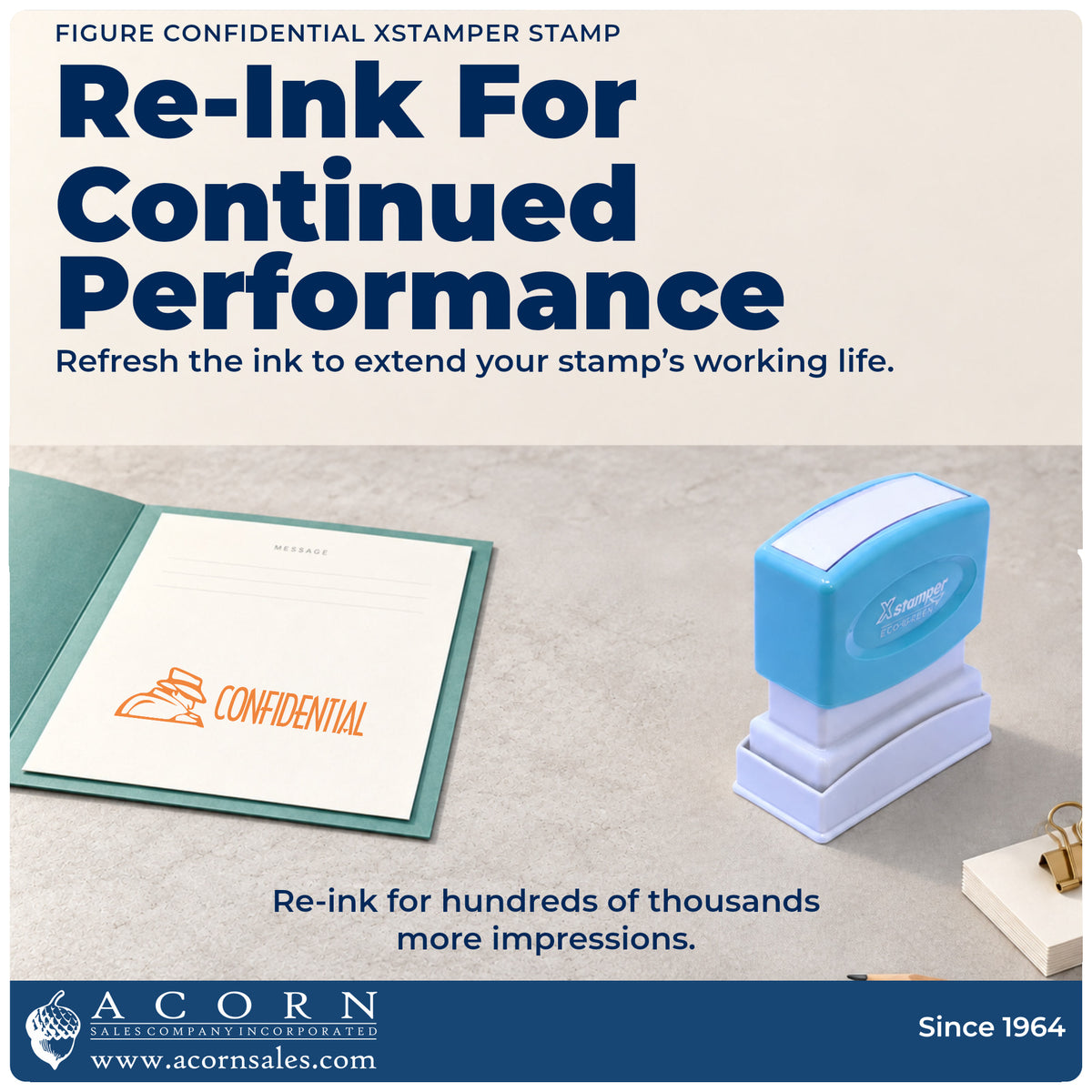 Re-inkable pre-inked build of the Confidential Office Stamp – Figure Style Pre-Inked Xstamper shown in detail