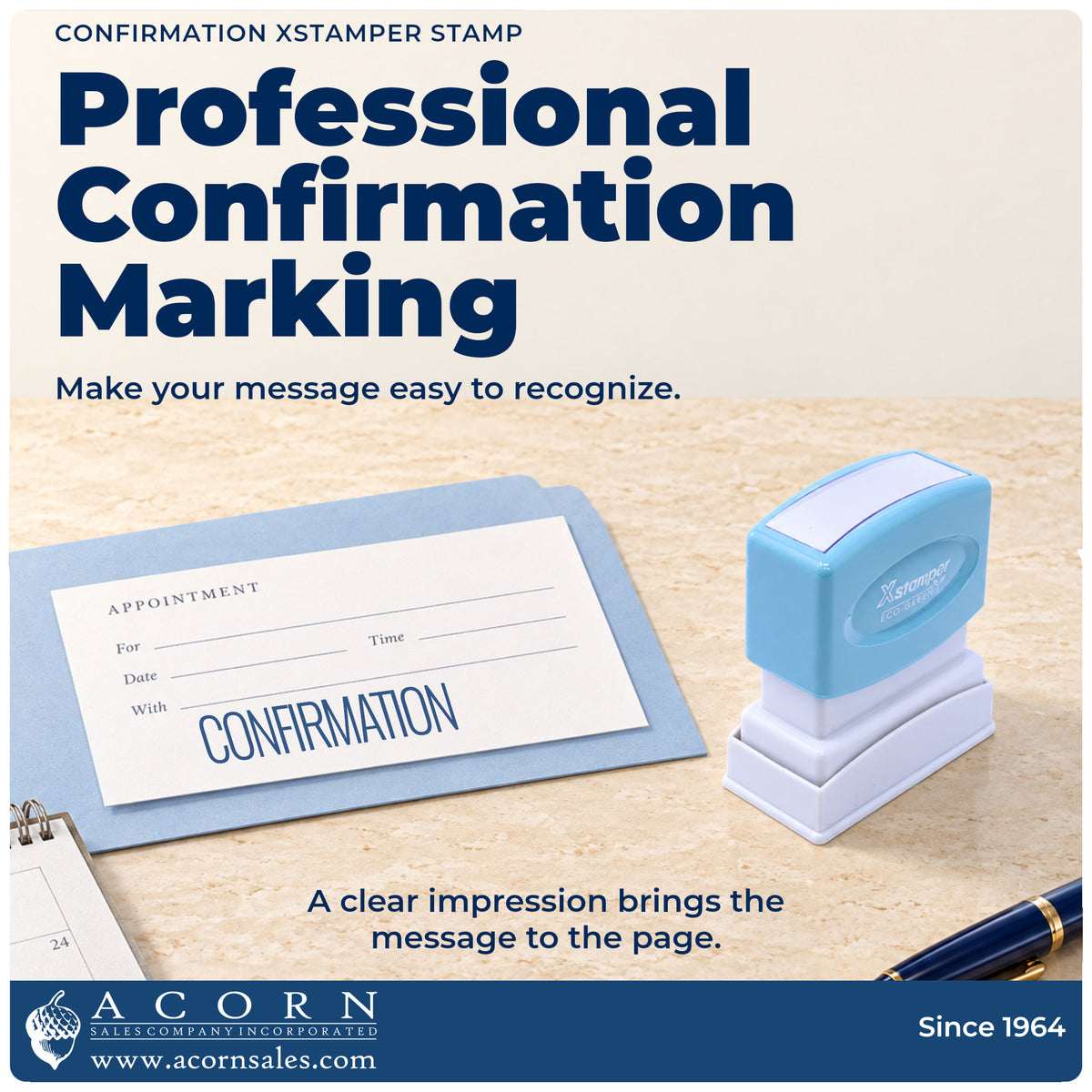 "Confirmation" imprint on office paperwork beside the Confirmation Stamp